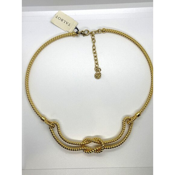 Talbots Love Knot Collar Choker Gold Tone Rope Chain Necklace Double Strand - Picture 7 of 8